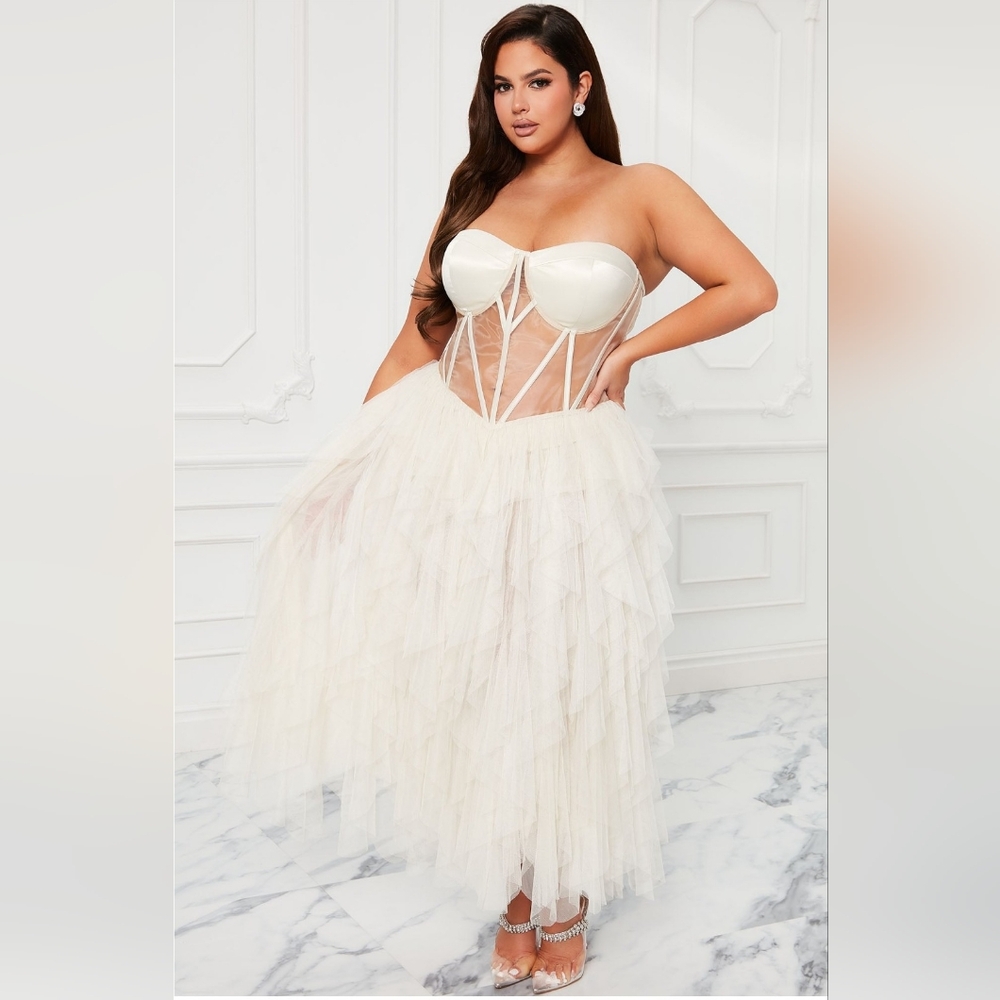 Gorgeous Cream Tulle Tiered Sheer Dress